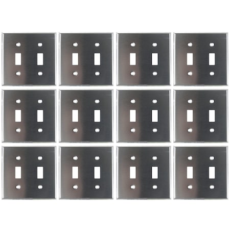 Sunlite 2 Gang Toggle Switch Plate Standard Size Smooth Surface Round Edges Wall Cover, Steel, 12PK 40900-NS